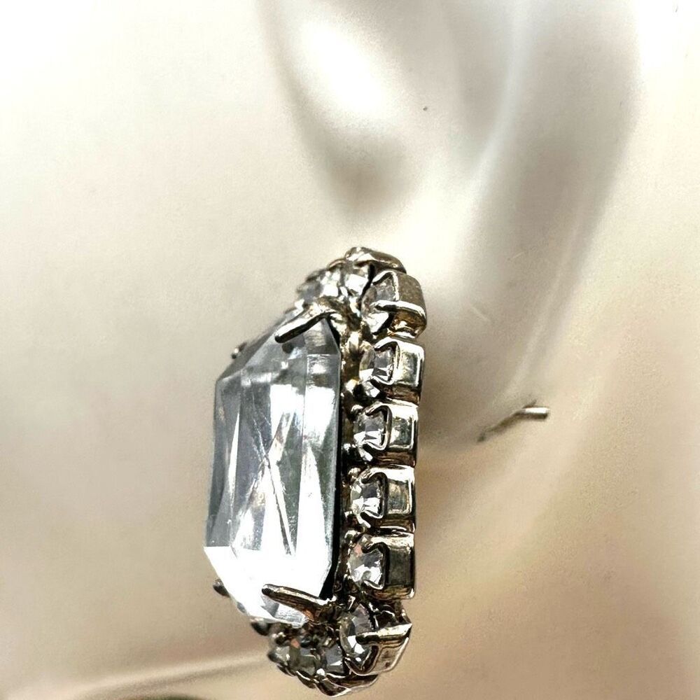 Silver tone rectangular rhinestone earrings - Picture 2 of 6